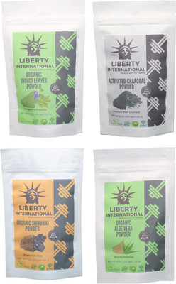 

LIBERTY INTERNATIONAL Indigo & Charcoal & Shikakai & Aloevera Powder ( 227 Gm Each ) For Face , Hair & Skin Care Certified C18(Set of 4)