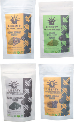 

LIBERTY INTERNATIONAL Soapnut & Heena & Charcoal & Shikakai Powder ( 227 Gm Each ) For Face , Hair & Skin Care Certified C18(Set of 4)
