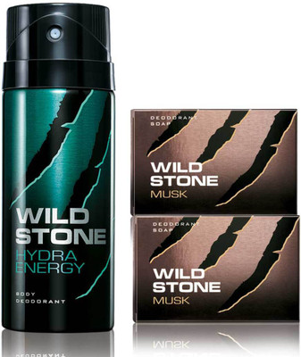 

Wild Stone Hydra Energy Deodorant and 2 Musk 125gm Soap(Set of 3)