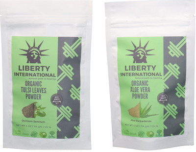 

LIBERTY INTERNATIONAL Tulsi & Aloevera Powder ( 114 Gm Each ) For Face , Hair & Skin Care Certified C18(Set of 2)