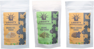

LIBERTY INTERNATIONAL Orange & Neem & Shikakai Powder ( 114 Gm Each ) For Face , Hair & Skin Care Certified C18(Set of 3)