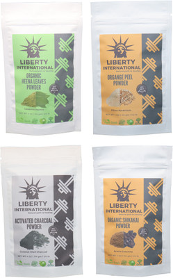 

LIBERTY INTERNATIONAL Heena & Orange & Charcoal & Shikakai Powder ( 114 Gm Each ) For Face , Hair & Skin Care Certified C18(Set of 4)