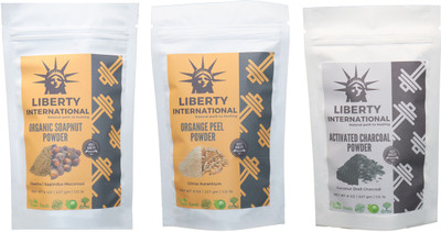 

LIBERTY INTERNATIONAL Soapnut & Orange & Charcoal Powder ( 227 Gm Each ) For Face , Hair & Skin Care Certified C9 684 g(Set of 3)