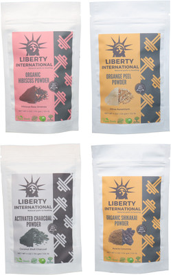 

LIBERTY INTERNATIONAL Hibiscus & Orange & Charcoal & Shikakai Powder ( 114 Gm Each ) For Face , Hair & Skin Care Certified C18(Set of 4)