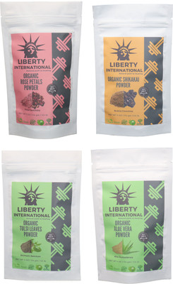 

LIBERTY INTERNATIONAL Rose & Shikakai & Tulsi & Aloevera Powder ( 114 Gm Each ) For Face , Hair & Skin Care Certified C18(Set of 4)