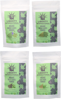

LIBERTY INTERNATIONAL Indigo & Heena & Tulsi & Aloevera Powder ( 227 Gm Each ) For Face , Hair & Skin Care Certified C18(Set of 4)