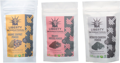 

LIBERTY INTERNATIONAL Soapnut & Hibiscus & Charcoal Powder ( 227 Gm Each ) For Face , Hair & Skin Care Certified C18(Set of 3)