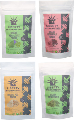 

LIBERTY INTERNATIONAL Indigo & Rose & Orange & Neem Powder ( 114 Gm Each ) For Face , Hair & Skin Care Certified C18(Set of 4)