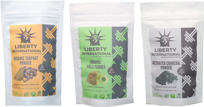 

LIBERTY INTERNATIONAL Soapnut & Amla & Charcoal Powder ( 227 Gm Each ) For Face , Hair & Skin Care Certified C18(Set of 3)