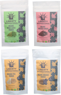 

LIBERTY INTERNATIONAL Heena & Hibiscus & Orange & Shikakai Powder ( 227 Gm Each ) For Face , Hair & Skin Care Certified C18(Set of 4)
