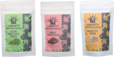 

LIBERTY INTERNATIONAL Heena & Hibiscus & Orange Powder ( 227 Gm Each ) For Face , Hair & Skin Care Certified C18(Set of 3)