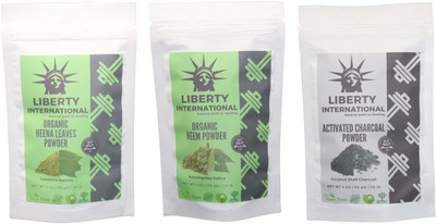 

LIBERTY INTERNATIONAL Heena & Neem & Charcoal Powder ( 114 Gm Each ) For Face , Hair & Skin Care Certified C18(Set of 3)