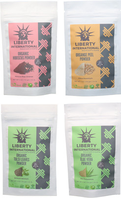 

LIBERTY INTERNATIONAL Hibiscus & Orange & Tulsi & Aloevera Powder ( 114 Gm Each ) For Face , Hair & Skin Care Certified C18(Set of 4)