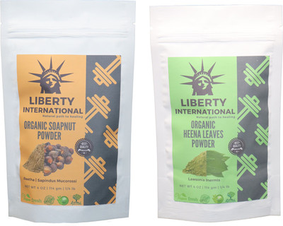 

LIBERTY INTERNATIONAL Soapnut & Heena Powder ( 114 Gm Each ) For Face , Hair & Skin Care Certified C18(Set of 2)
