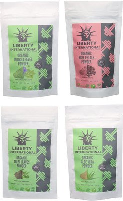 

LIBERTY INTERNATIONAL Indigo & Rose & Tulsi & Aloevera Powder ( 114 Gm Each ) For Face , Hair & Skin Care Certified C18(Set of 4)