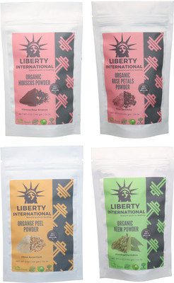 

LIBERTY INTERNATIONAL Hibiscus & Rose & Orange & Neem Powder ( 114 Gm Each ) For Face , Hair & Skin Care Certified C18(Set of 4)