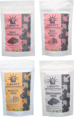 

LIBERTY INTERNATIONAL Hibiscus & Rose & Orange & Charcoal Powder ( 227 Gm Each ) For Face , Hair & Skin Care Certified C18(Set of 4)