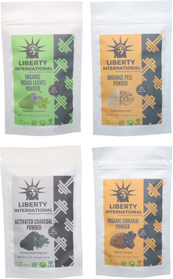 

LIBERTY INTERNATIONAL Indigo & Orange & Charcoal & Shikakai Powder ( 114 Gm Each ) For Face , Hair & Skin Care Certified C18(Set of 4)