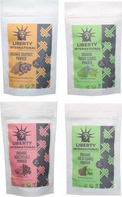 

LIBERTY INTERNATIONAL Soapnut & Indigo & Rose & Tulsi Powder ( 114 Gm Each ) For Face , Hair & Skin Care Certified C18(Set of 4)