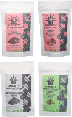 

LIBERTY INTERNATIONAL Hibiscus & Rose & Charcoal & Tulsi Powder ( 114 Gm Each ) For Face , Hair & Skin Care Certified C18(Set of 4)