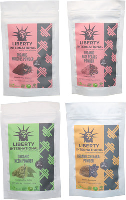 

LIBERTY INTERNATIONAL Hibiscus & Rose & Neem & Shikakai Powder ( 227 Gm Each ) For Face , Hair & Skin Care Certified C18(Set of 4)
