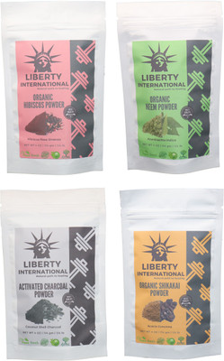 

LIBERTY INTERNATIONAL Hibiscus & Neem & Charcoal & Shikakai Powder ( 114 Gm Each ) For Face , Hair & Skin Care Certified C18(Set of 4)