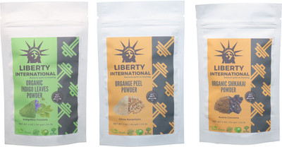 

LIBERTY INTERNATIONAL Indigo & Orange & Shikakai Powder ( 114 Gm Each ) For Face , Hair & Skin Care Certified C18(Set of 3)