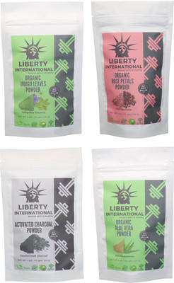 

LIBERTY INTERNATIONAL Indigo & Rose & Charcoal & Aloevera Powder ( 114 Gm Each ) For Face , Hair & Skin Care Certified C18(Set of 4)