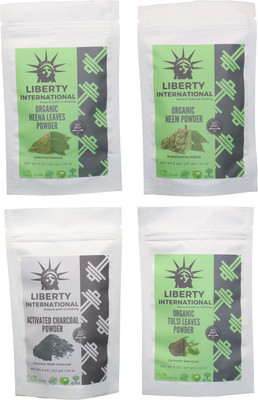 

LIBERTY INTERNATIONAL Heena & Neem & Charcoal & Tulsi Powder ( 227 Gm Each ) For Face , Hair & Skin Care Certified C18(Set of 4)