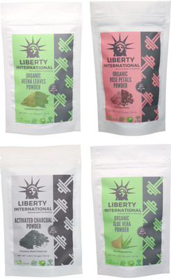 

LIBERTY INTERNATIONAL Heena & Rose & Charcoal & Aloevera Powder ( 114 Gm Each ) For Face , Hair & Skin Care Certified C18(Set of 4)