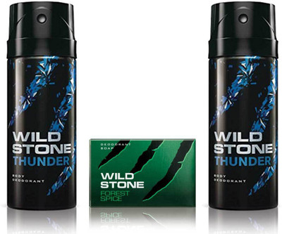

Wild Stone 2 Thunder Deodorant and 125gm Forest Spice Soap(Set of 3)
