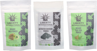 

LIBERTY INTERNATIONAL Amla & Charcoal & Aloevera Powder ( 114 Gm Each ) For Face , Hair & Skin Care Certified C18(Set of 3)