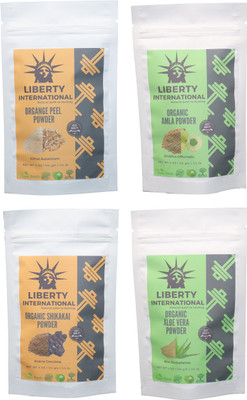 

LIBERTY INTERNATIONAL Orange & Amla & Shikakai & Aloevera Powder ( 114 Gm Each ) For Face , Hair & Skin Care Certified C18(Set of 4)