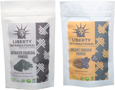 

LIBERTY INTERNATIONAL Charcoal & Shikakai Powder ( 227 Gm Each ) For Face , Hair & Skin Care Certified C18(Set of 2)