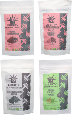 

LIBERTY INTERNATIONAL Hibiscus & Rose & Charcoal & Aloevera Powder ( 227 Gm Each ) For Face , Hair & Skin Care Certified C18(Set of 4)