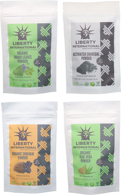 

LIBERTY INTERNATIONAL Indigo & Charcoal & Shikakai & Aloevera Powder ( 114 Gm Each ) For Face , Hair & Skin Care Certified C18(Set of 4)