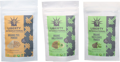 

LIBERTY INTERNATIONAL Orange & Amla & Tulsi Powder ( 114 Gm Each ) For Face , Hair & Skin Care Certified C18(Set of 3)