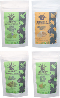 

LIBERTY INTERNATIONAL Indigo & Orange & Neem & Aloevera Powder ( 114 Gm Each ) For Face , Hair & Skin Care Certified C18(Set of 4)