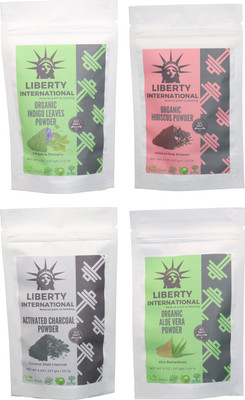 

LIBERTY INTERNATIONAL Indigo & Hibiscus & Charcoal & Aloevera Powder ( 227 Gm Each ) For Face , Hair & Skin Care Certified C18(Set of 4)