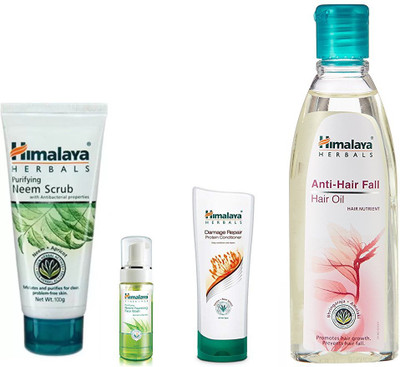 

Himalaya neem face wash foming, neem face scrub, anti hair fall oil, damge conditionar(Set of 4)