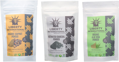 

LIBERTY INTERNATIONAL Soapnut & Charcoal & Aloevera Powder ( 227 Gm Each ) For Face , Hair & Skin Care Certified C18(Set of 3)