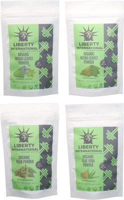 

LIBERTY INTERNATIONAL Indigo & Heena & Neem & Aloevera Powder ( 114 Gm Each ) For Face , Hair & Skin Care Certified C18(Set of 4)