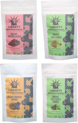 

LIBERTY INTERNATIONAL Hibiscus & Amla & Shikakai & Tulsi Powder ( 227 Gm Each ) For Face , Hair & Skin Care Certified C18(Set of 4)
