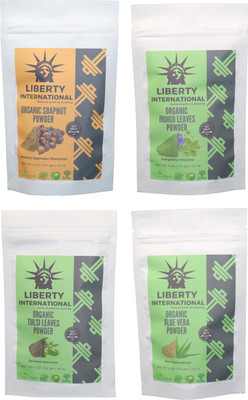 

LIBERTY INTERNATIONAL Soapnut & Indigo & Tulsi & Aloevera Powder ( 114 Gm Each ) For Face , Hair & Skin Care Certified C18(Set of 4)