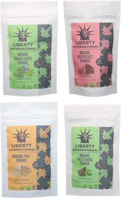 

LIBERTY INTERNATIONAL Indigo & Rose & Orange & Tulsi Powder ( 114 Gm Each ) For Face , Hair & Skin Care Certified C18(Set of 4)