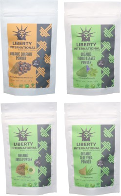 

LIBERTY INTERNATIONAL Soapnut & Indigo & Amla & Aloevera Powder ( 114 Gm Each ) For Face , Hair & Skin Care Certified C18(Set of 4)