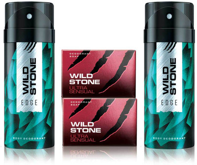 

Wild Stone 2 Edge Deodorant and 2 Ultra Sensual 125gm Soap(Set of 4)