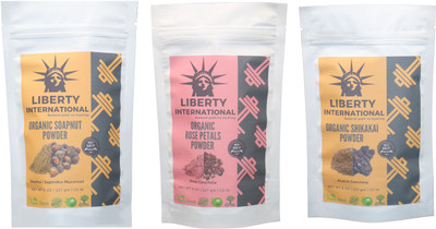 

LIBERTY INTERNATIONAL Soapnut & Rose & Shikakai Powder ( 227 Gm Each ) For Face , Hair & Skin Care Certified C18(Set of 3)