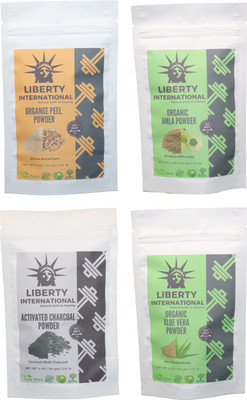 

LIBERTY INTERNATIONAL Orange & Amla & Charcoal & Aloevera Powder ( 114 Gm Each ) For Face , Hair & Skin Care Certified C18(Set of 4)