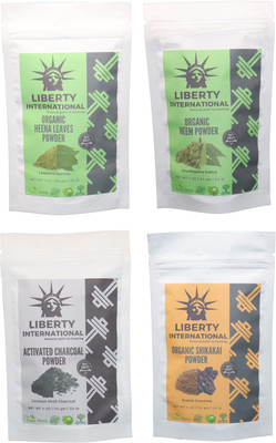 

LIBERTY INTERNATIONAL Heena & Neem & Charcoal & Shikakai Powder ( 114 Gm Each ) For Face , Hair & Skin Care(Set of 4)